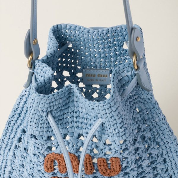 miu 0458 4 Miu Miu Woven Fabric Mini Bag Light Blue Cognac