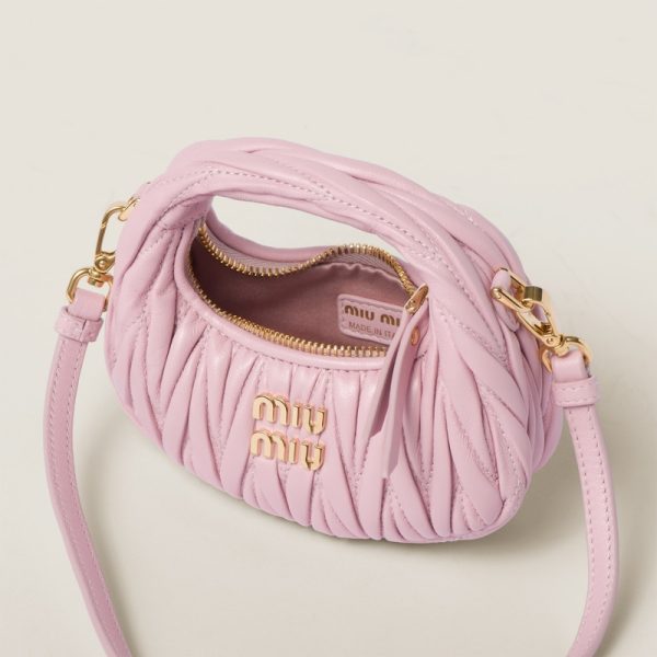 miu 0460 2 MIU MIU Wonder Matelasse Leather Hobo Bag Pink