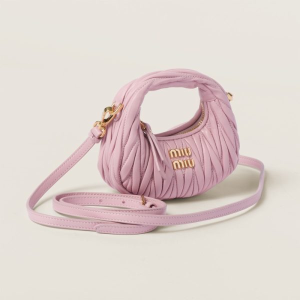 miu 0460 4 MIU MIU Wonder Matelasse Leather Hobo Bag Pink