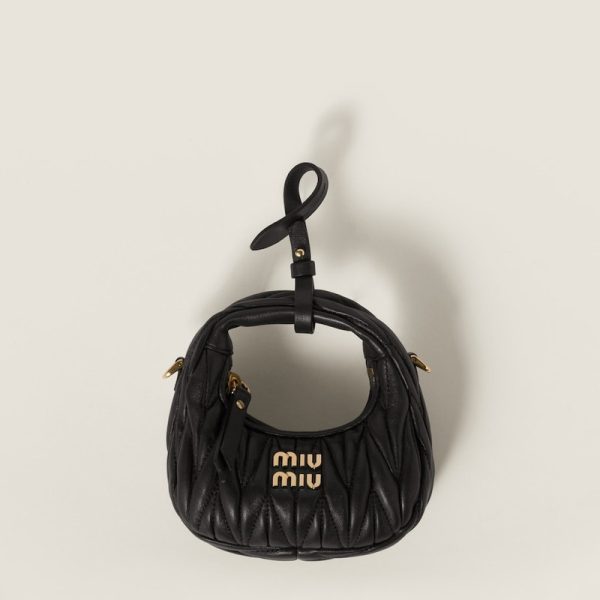 miu 0463 1 MIU MIU Wonder Matelasse Leather Hobo Bag Black