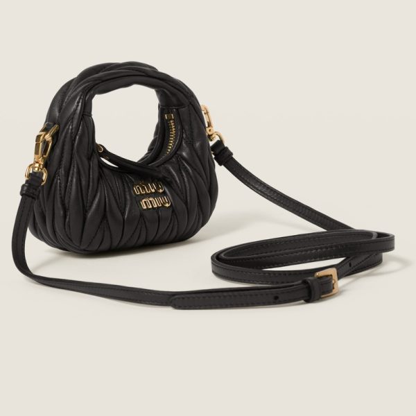 miu 0463 2 MIU MIU Wonder Matelasse Leather Hobo Bag Black