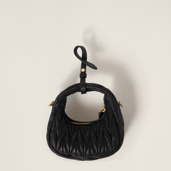 miu 0463 3 MIU MIU Wonder Matelasse Leather Hobo Bag Black