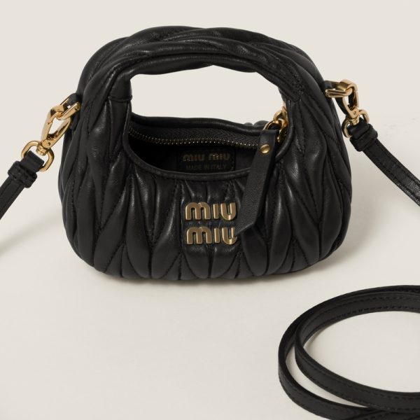 miu 0463 4 MIU MIU Wonder Matelasse Leather Hobo Bag Black