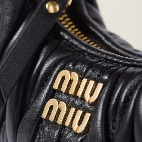 miu 0463 5 MIU MIU Wonder Matelasse Leather Hobo Bag Black