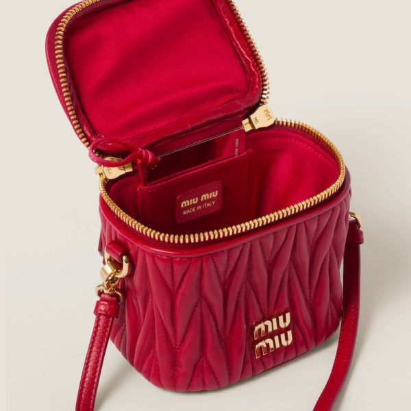 miu 0465 4 Miu Miu Matelasse Leather Micro Bag Red