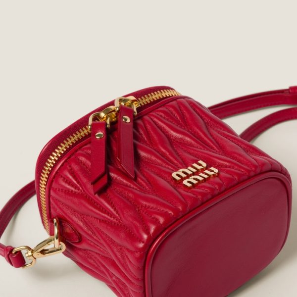 miu 0465 5 Miu Miu Matelasse Leather Micro Bag Red