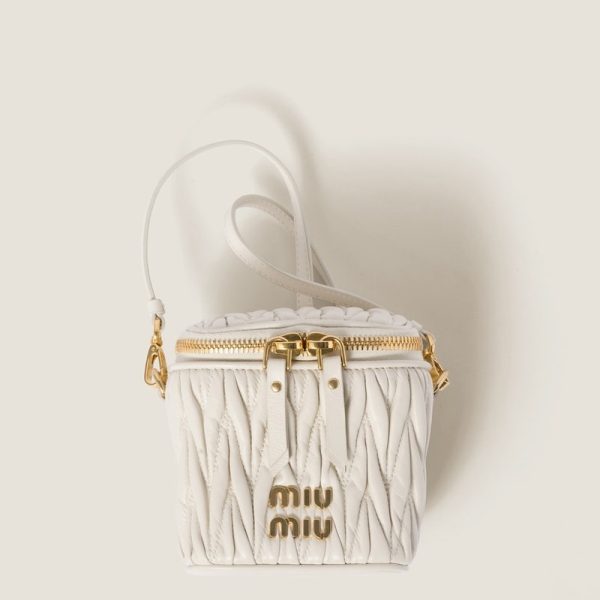 miu 0466 1 Miu Miu Matelasse Leather Micro Bag White