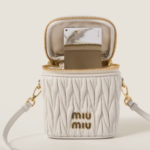 miu 0466 4 Miu Miu Matelasse Leather Micro Bag White