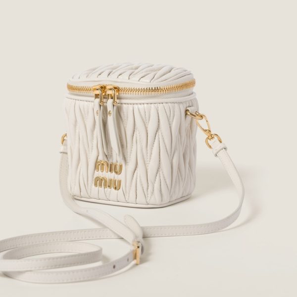 miu 0466 5 Miu Miu Matelasse Leather Micro Bag White