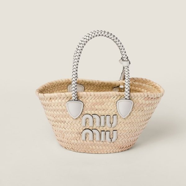 miu 0475 1 MIU MIU Woven Fabric Tote Bag White