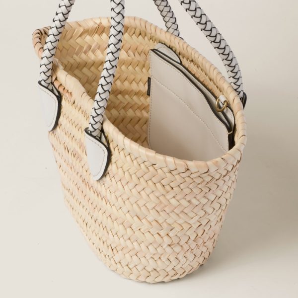 miu 0475 4 MIU MIU Woven Fabric Tote Bag White