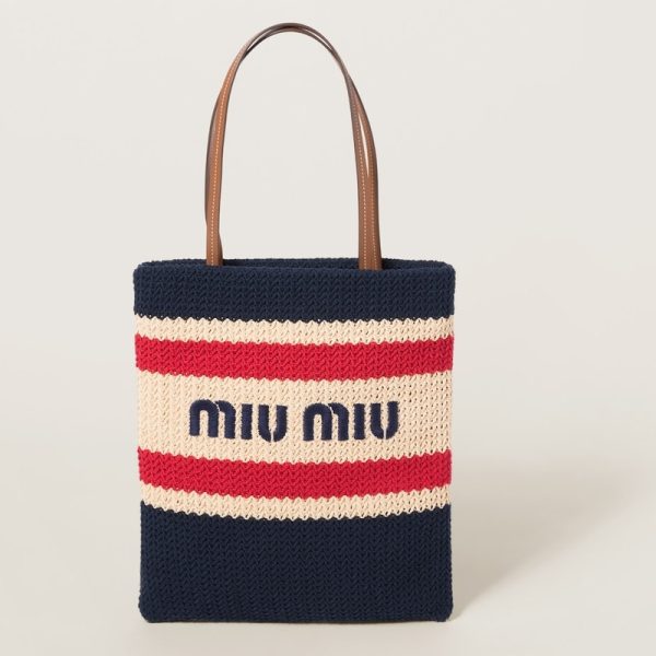 miu 0484 1 MIU MIU Crochet Tote Bag Natural