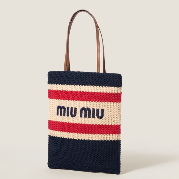 miu 0484 2 MIU MIU Crochet Tote Bag Natural