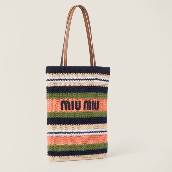 miu 0485 2 MIU MIU Crochet Tote Bag BlueGreenTulip