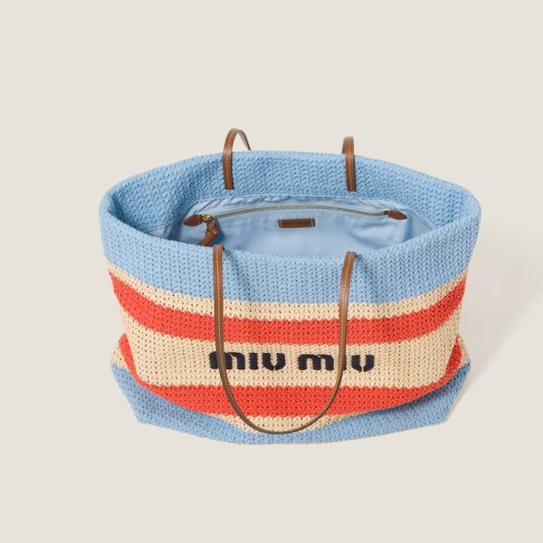 miu 0490 4 MIU MIU Woven Fabric Tote Bag BeigeBlue