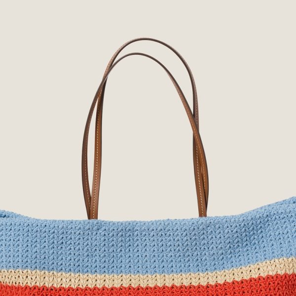 miu 0490 5 MIU MIU Woven Fabric Tote Bag BeigeBlue