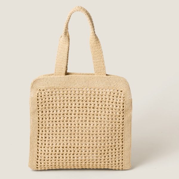 miu 0493 3 MIU MIU Raffia Tote Bag BeigeCognac