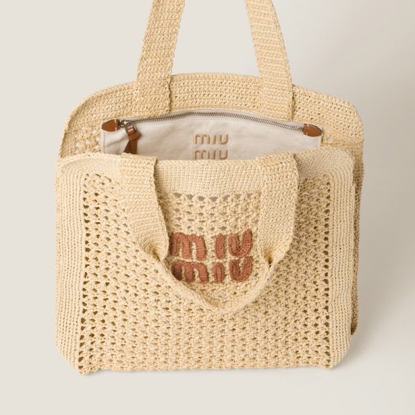 miu 0493 4 MIU MIU Raffia Tote Bag BeigeCognac