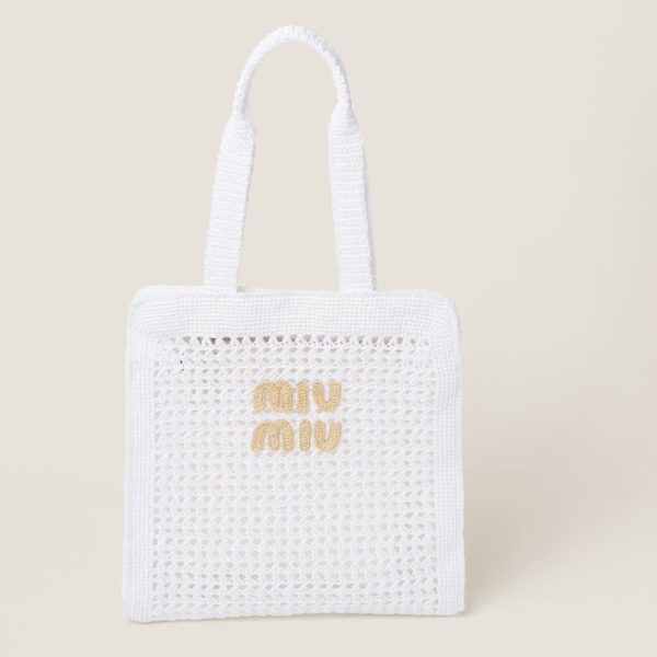 miu 0494 1 MIU MIU Raffia Tote Bag White