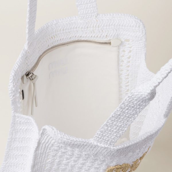 miu 0494 4 MIU MIU Raffia Tote Bag White