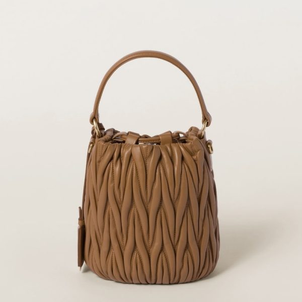 miu 0495 2 Miu Miu Matelasse Leather Bucket Bag Camel