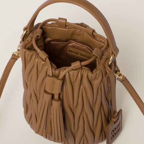 miu 0495 4 Miu Miu Matelasse Leather Bucket Bag Camel