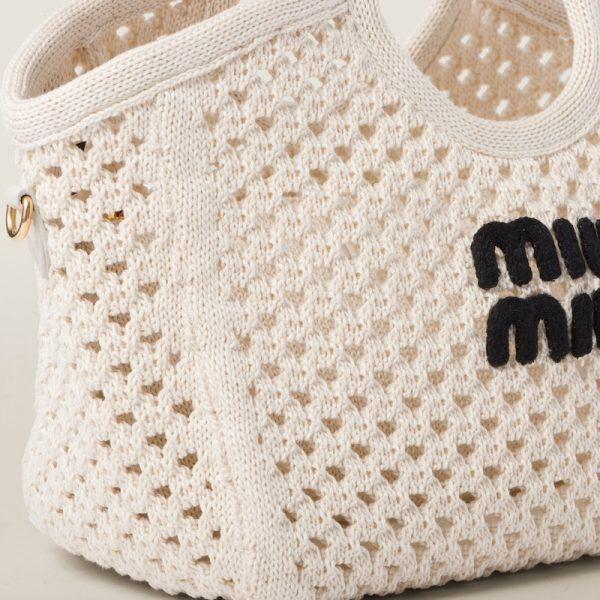 miu 0498 4 Miu Miu Ivy Cotton Mesh Bag Off white Black