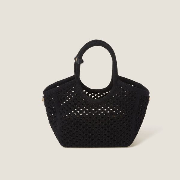 miu 0499 2 Miu Miu Ivy Cotton Mesh Bag Black Off white