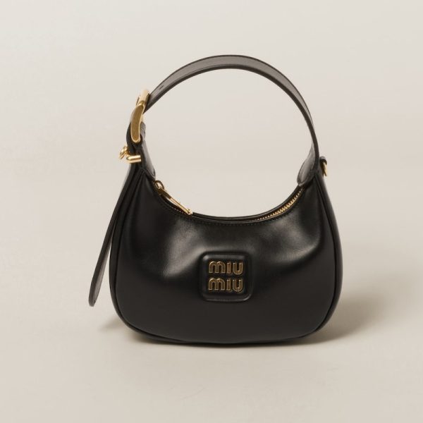 miu 0502 1 MIU MIU Leather Hobo Bag Black