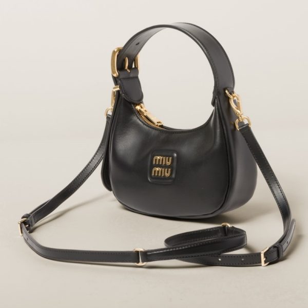 miu 0502 2 MIU MIU Leather Hobo Bag Black