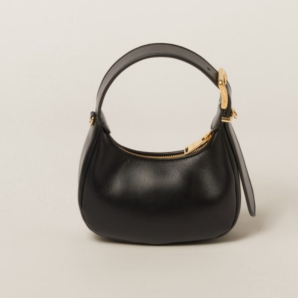 miu 0502 3 MIU MIU Leather Hobo Bag Black