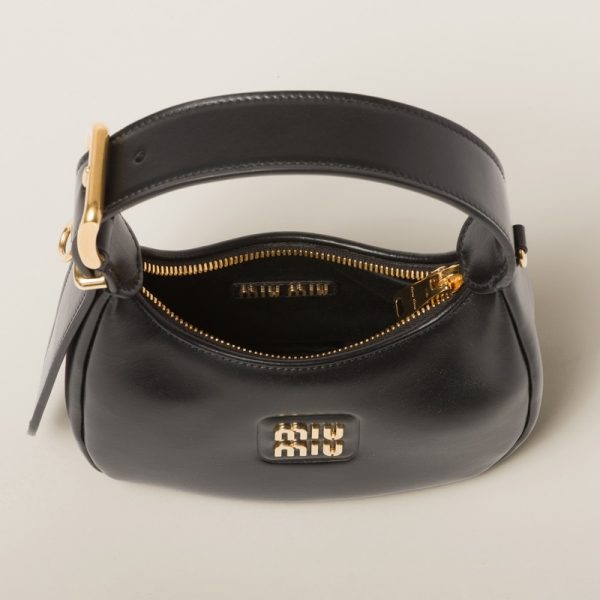 miu 0502 4 MIU MIU Leather Hobo Bag Black