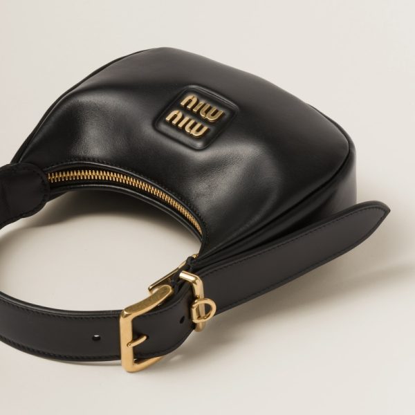 miu 0502 5 MIU MIU Leather Hobo Bag Black