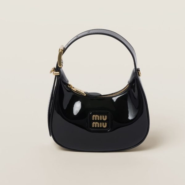 miu 0503 1 MIU MIU Patent Leather Hobo Bag Black