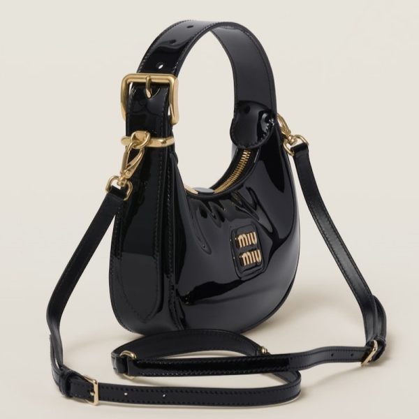 miu 0503 2 MIU MIU Patent Leather Hobo Bag Black