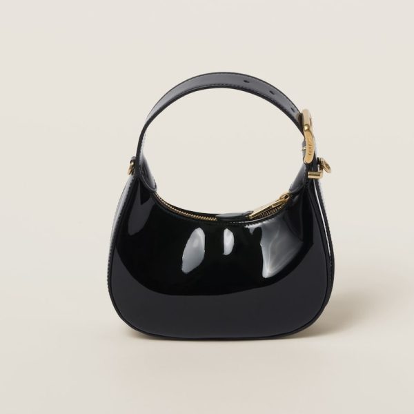 miu 0503 3 MIU MIU Patent Leather Hobo Bag Black