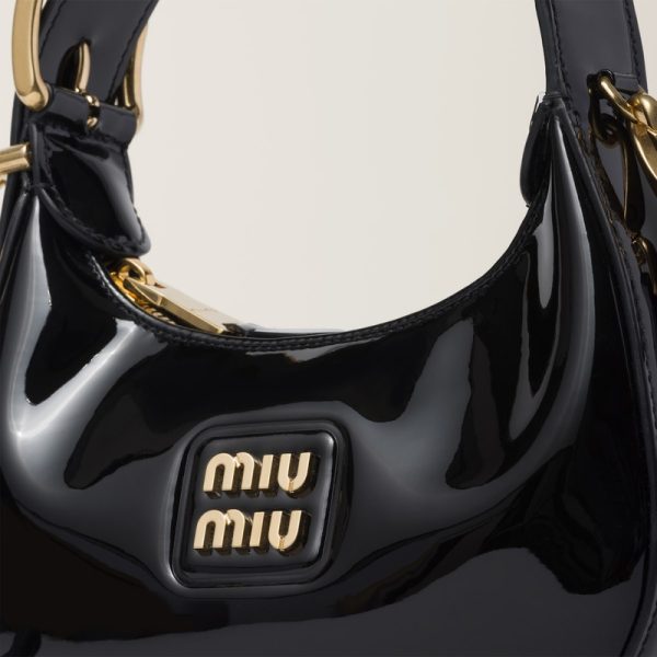 miu 0503 5 MIU MIU Patent Leather Hobo Bag Black