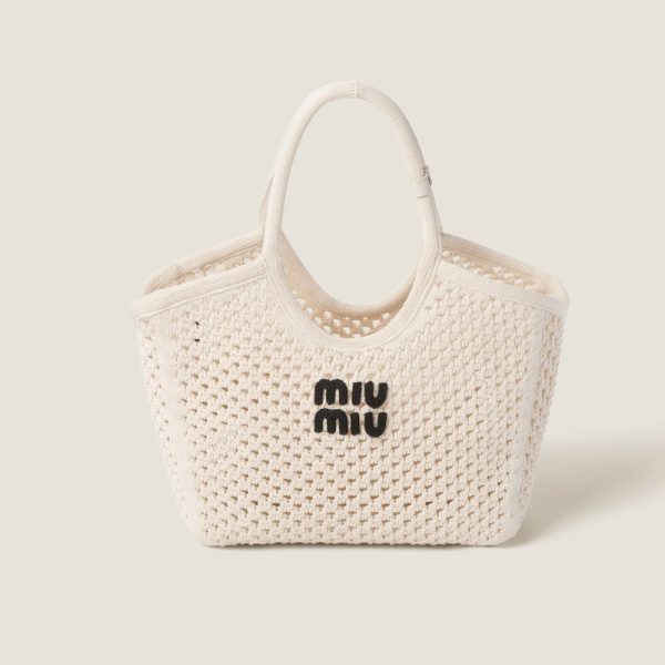 miu 0504 1 MIU MIU Mesh Cotton Tote Bag Off whiteBlack