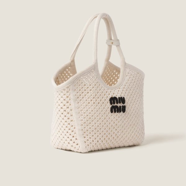 miu 0504 2 MIU MIU Mesh Cotton Tote Bag Off whiteBlack