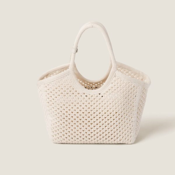 miu 0504 3 MIU MIU Mesh Cotton Tote Bag Off whiteBlack