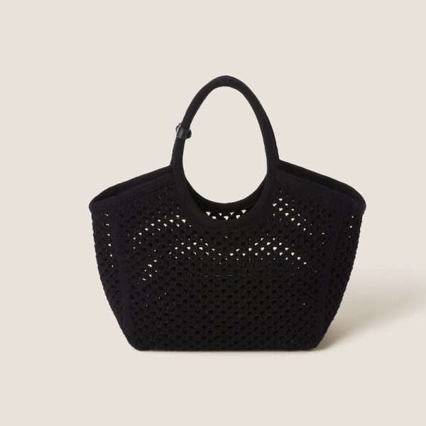 miu 0505 3 MIU MIU Mesh Cotton Tote Bag BlackOff White