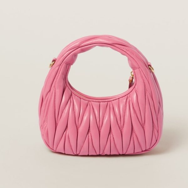 miu 0507 1 MIU MIU Wonder Matelasse Leather Hobo Mini Bag Pink