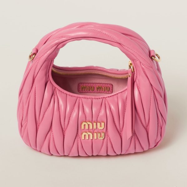 miu 0507 2 MIU MIU Wonder Matelasse Leather Hobo Mini Bag Pink