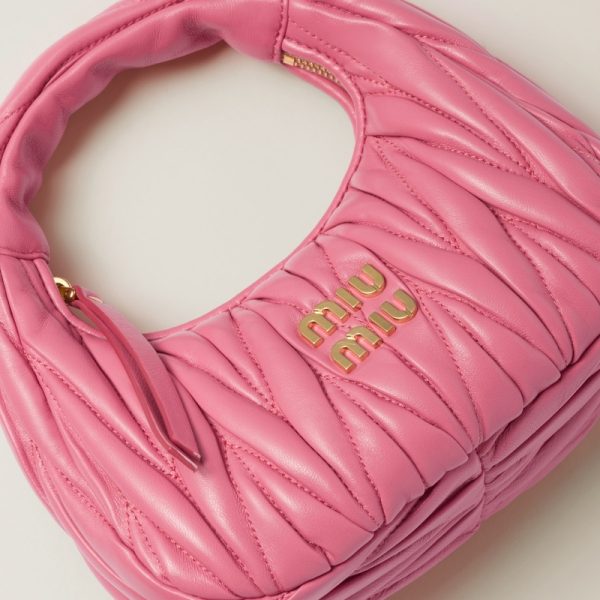 miu 0507 3 MIU MIU Wonder Matelasse Leather Hobo Mini Bag Pink