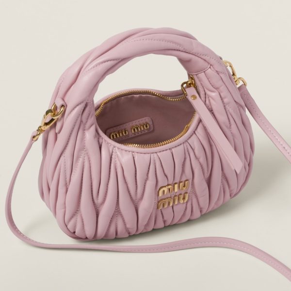 miu 0507 4 MIU MIU Wonder Matelasse Leather Hobo Mini Bag Pink