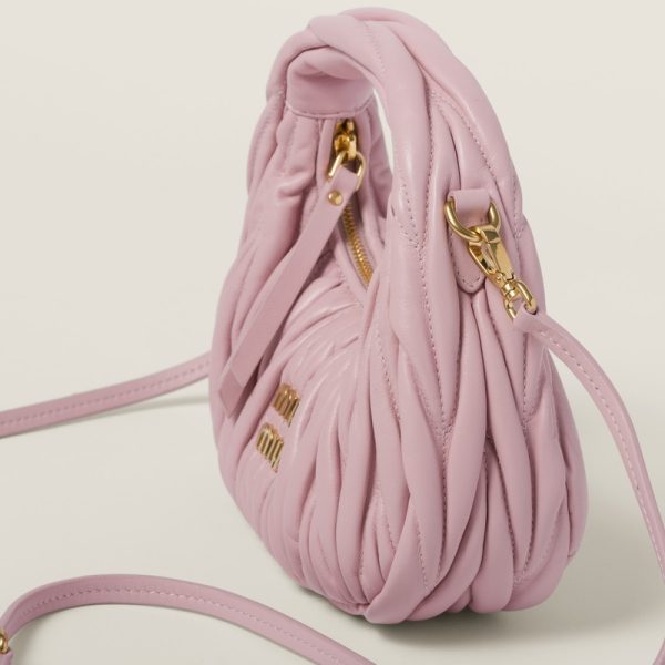 miu 0507 5 MIU MIU Wonder Matelasse Leather Hobo Mini Bag Pink