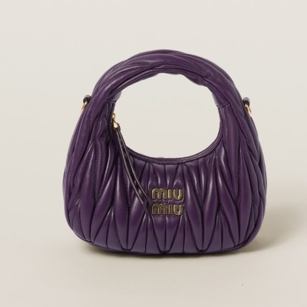 miu 0509 1 MIU MIU Wonder Matelasse Leather Hobo Mini Bag Purple