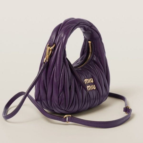 miu 0509 2 MIU MIU Wonder Matelasse Leather Hobo Mini Bag Purple