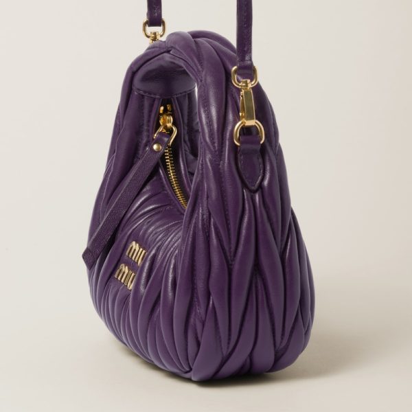 miu 0509 5 MIU MIU Wonder Matelasse Leather Hobo Mini Bag Purple