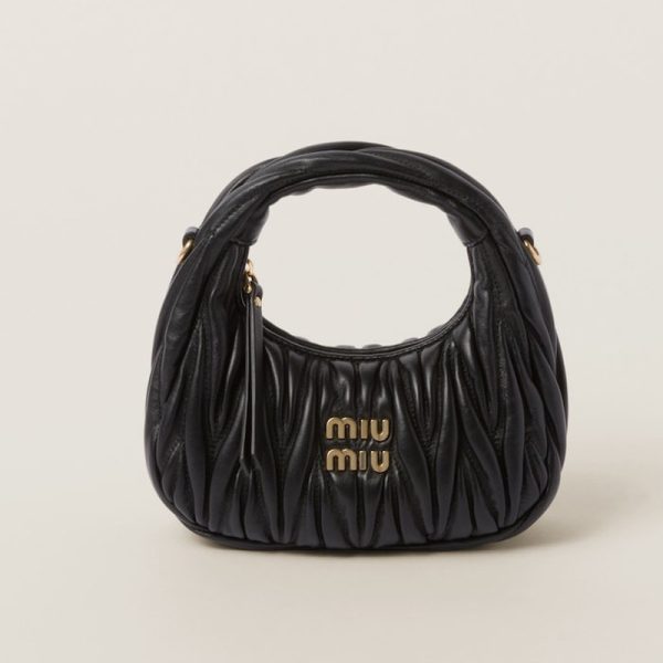 miu 0512 1 MIU MIU Wonder Matelasse Leather Hobo Mini Bag Black